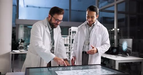 Scientist, people or high five in lab with success for pharmaceutical review