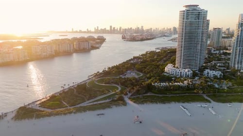 Miami Beach South Beach Aerial View of Miami Coastline Shore Waterfront Near Ocean