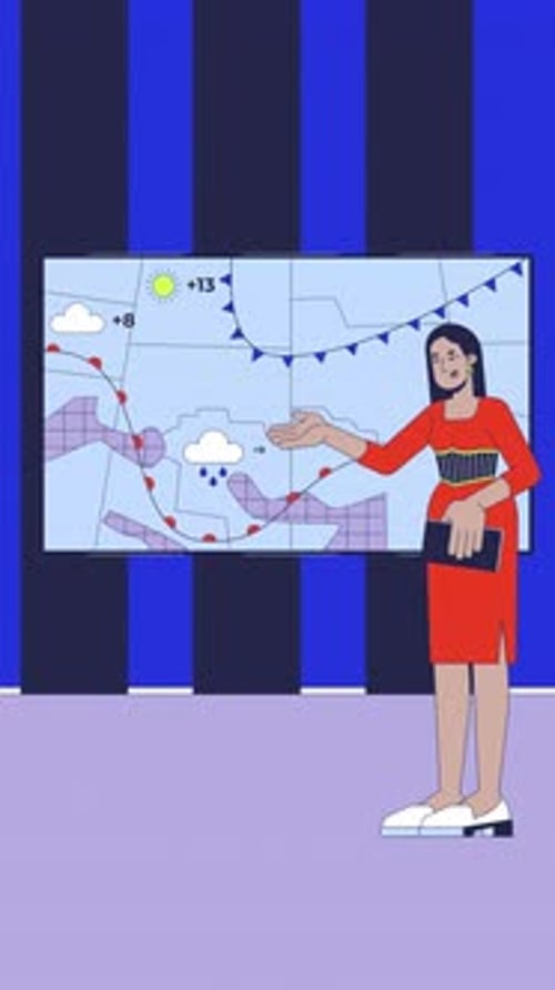 Weather forecast with studio meteorologist cartoon vertical animation
