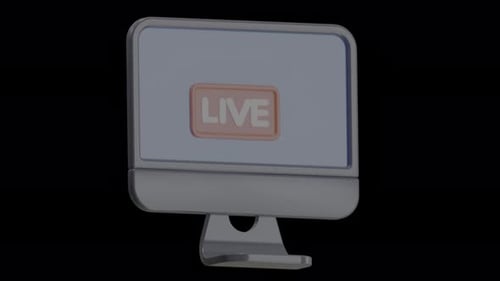 3D Computer Monitor with Live Broadcast Icon Animation