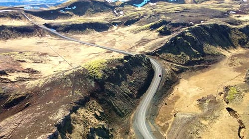 Aerial view of roads in Nesjavellir, Iceland.
