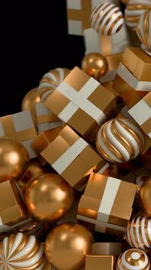 Falling Golden Gift Boxes and Spheres Background