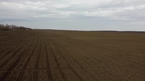 Blue tractor OA working on the field in Ukraine