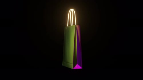 Bolsa de compras de color púrpura brillante con asas de color amarillo neón