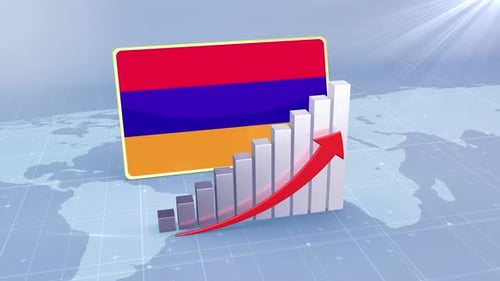 Armenia Flag With Increasing Bar Chart Graph And Arrow Red