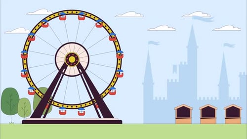 Ferris wheel in amusement park line cartoon animation