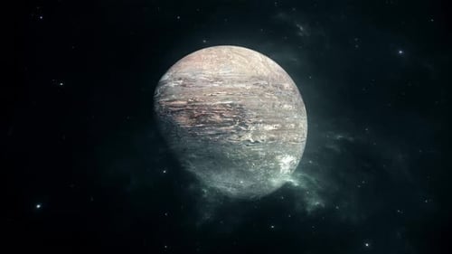 Rotating Exoplanet in Deep Space with Nebula Background