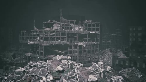Desolate Urban Ruins are Visible After a Catastrophic Event at Night