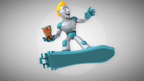 Robot surfeando - Animación 3D