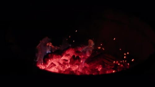Glowing wood coals moving around creating embers. Filmed with a Blackmagic Pocket Cinema Camera 6K P