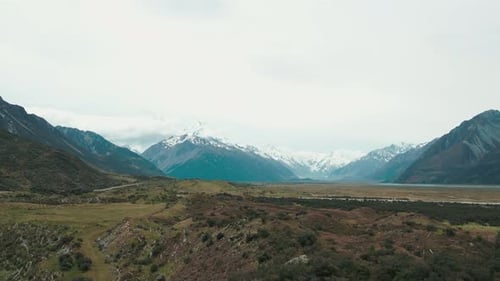 Mt Cook New Zealand drone over looking the base of the mountian UHD