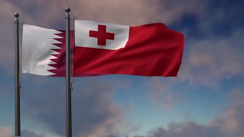 Realistic 3D Flags of Qatar and Tonga Waving