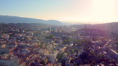 Cityscape of Sarajevo city at Summer, Bosnia and Herzegovina - aerial drone shot