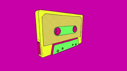 Illustrated Yellow & Green Cassette Tape On Alpha
