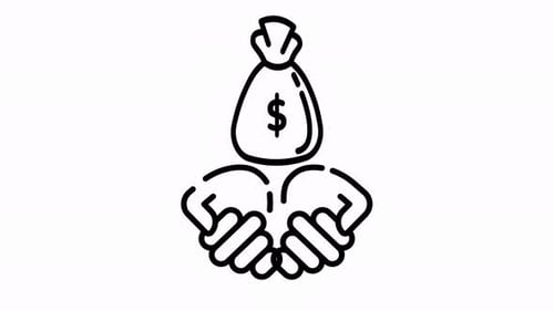 Animated Secure Funds, Hands Holding Money Bag Icon Illustration outline style