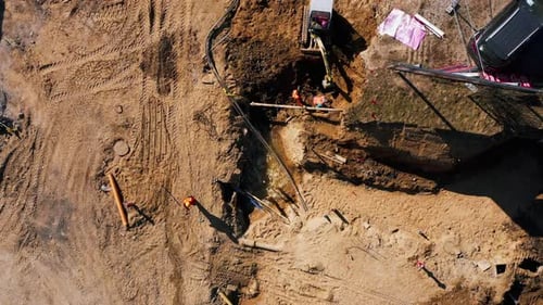 Road construction site aerial view
