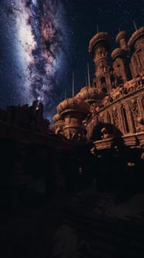 Ancient Castle Under Starry Night Sky