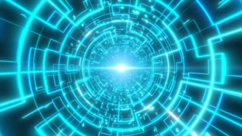 Abstract blue glowing neon laser tunnel futuristic hi-tech