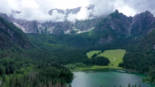 Lake of Fusine (Lago Superiore di Fusine) and the Mountain Range of Mount Mangart, Julian Alps, Tarv