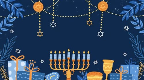 Animated Hanukkah Background with Menorah, Gifts, and Stars of David