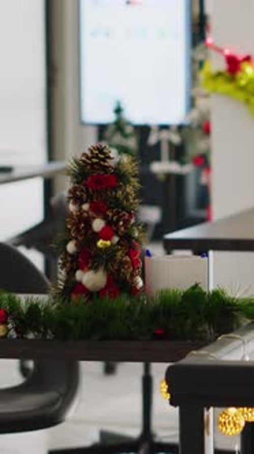 Vertical Video Empty Office with Christmas Ornaments
