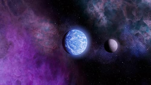 Die Erde und ihr Mond im Weltraum