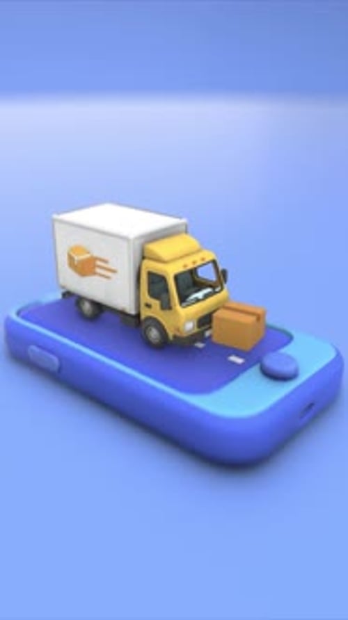 Online Delivery Truck on Smartphone App 3D Logistics Animation Vertical