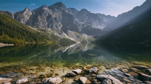 Mountains Lake In Summer Morning Sunrise
