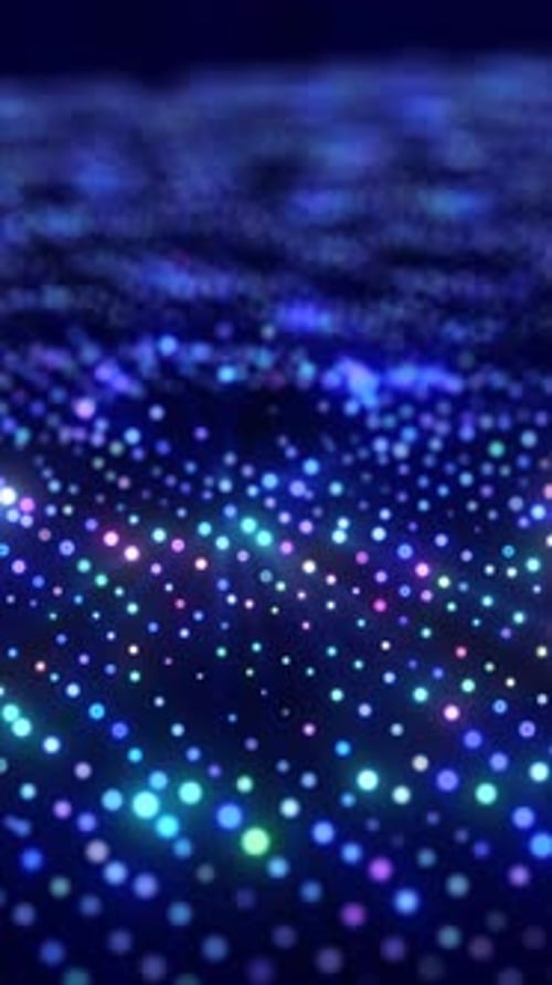 Colorful digital dots arranged in a perspective grid over a dark background