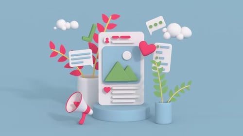 Photo and video social media platform concept. Minimal 3D render animation