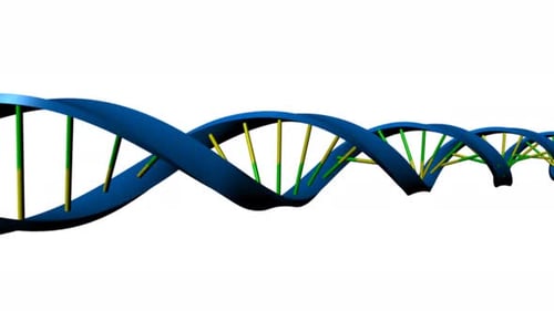 Detailed visualization of a blue spiral DNA strand