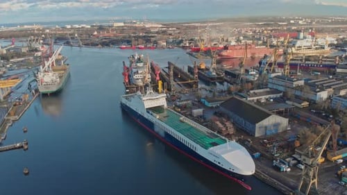 Aerial View of a Large Ship in the Water