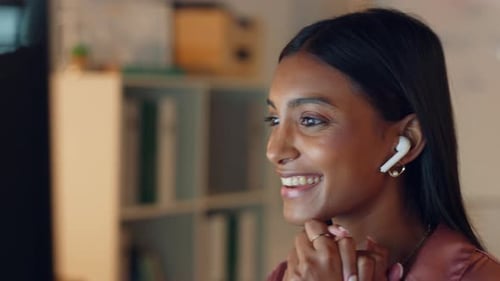Young Woman Attends Virtual Meeting in Office