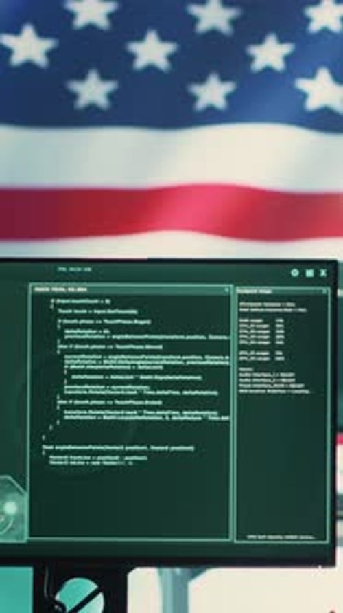 American Flag Behind Lines of Computer Code