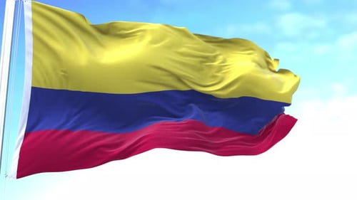 Realistic Animated Colombian Flag Waving Against Blue Sky