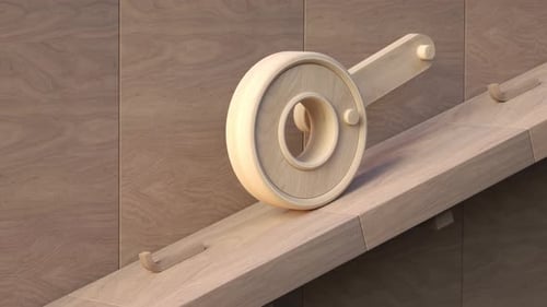 3D Loop Animation of Wooden Wheel with Handle Moving Upwards