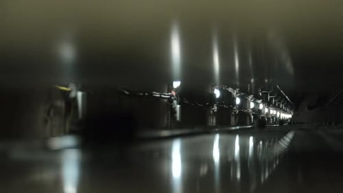 Illuminated Corridor With Reflective Dark Surfaces