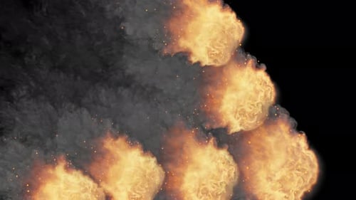 Isolated Multiple Fire and Smoke Meteor Falling diagonally Transition with Alpha Channel