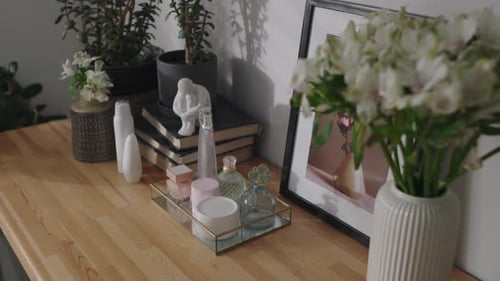 Self Care Products on Wooden Table at Home