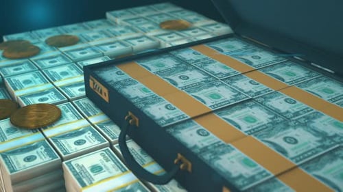 Close-up of Money Briefcase and Cash Stack