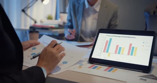 Asia people meeting brainstorming ideas about new paperwork project colleagues working together.