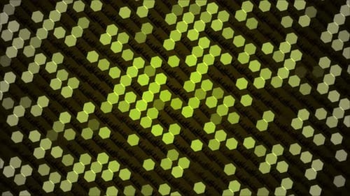 Seamless Loop Animation Of Hexagonal, High Tech Background, Abstract Yellow Digital Hexagonal Moving