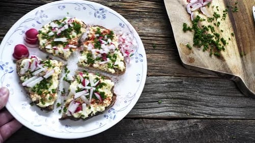 Delicious Open Faced Sandwiches with Radishes and Chives