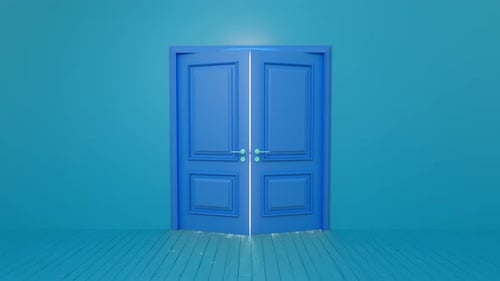 Blue Door Opens to Reveal Bright White Light