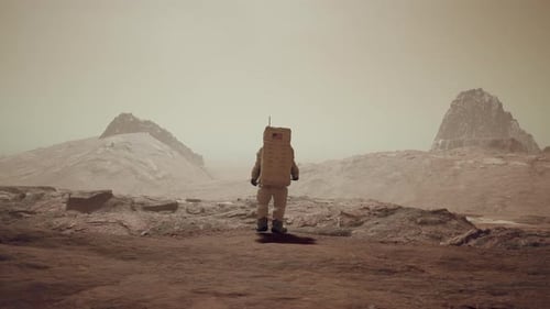 Astronaut Walks To Edge Of A Cliff To View Mars Surface 3