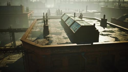 Abandoned Old Building with Rusty Iron Constructions