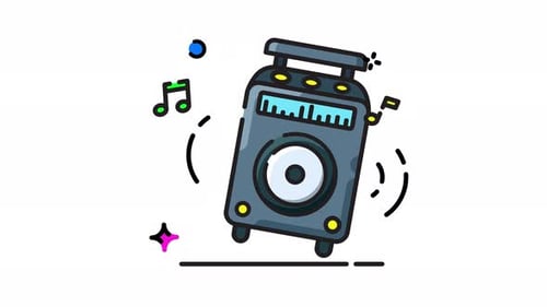 Animated Speaker Icon with Music Notes and Sound Waves