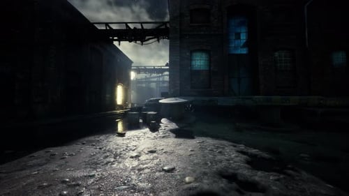 Night at Large Abandoned Industrial Area