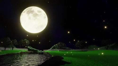 Paysage nocturne tranquille avec pleine lune