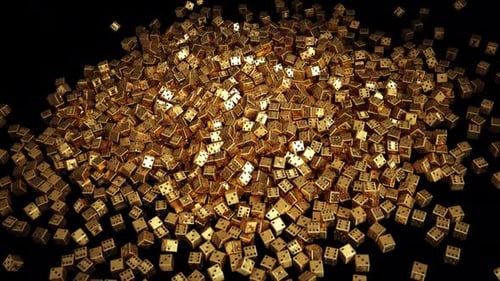 Falling Golden Dice Reveal with Alpha Channel for Transition